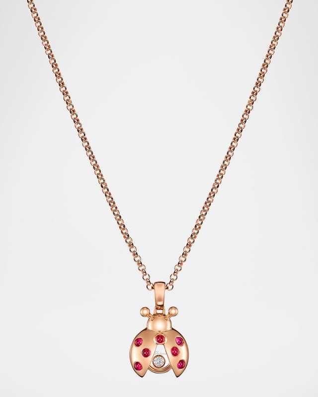 18K Rose Gold Happy Diamonds Ruby Ladybug Pendant Necklace